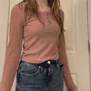 Pink long sleeved cropped shirt